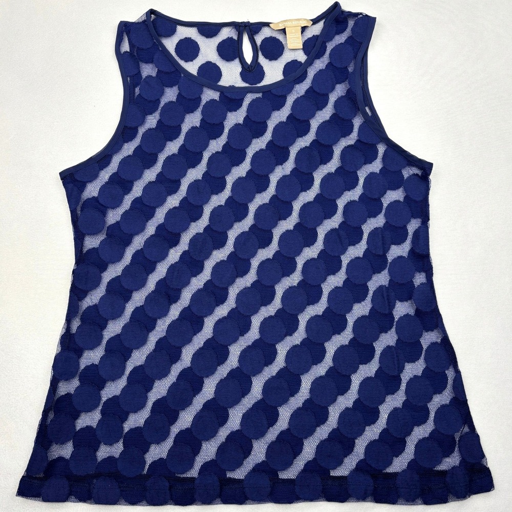 Banana Republic Top Womens Small Blue Sheer Mesh Polka Dot Sleeveless Blouse